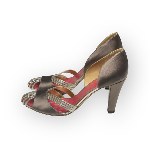 Christian Lacroix ♛ Satin Caged D'Orsay Heels ♛ Bronze Metallic ♛ 37 6.5M 7M ♛ - Picture 6 of 16